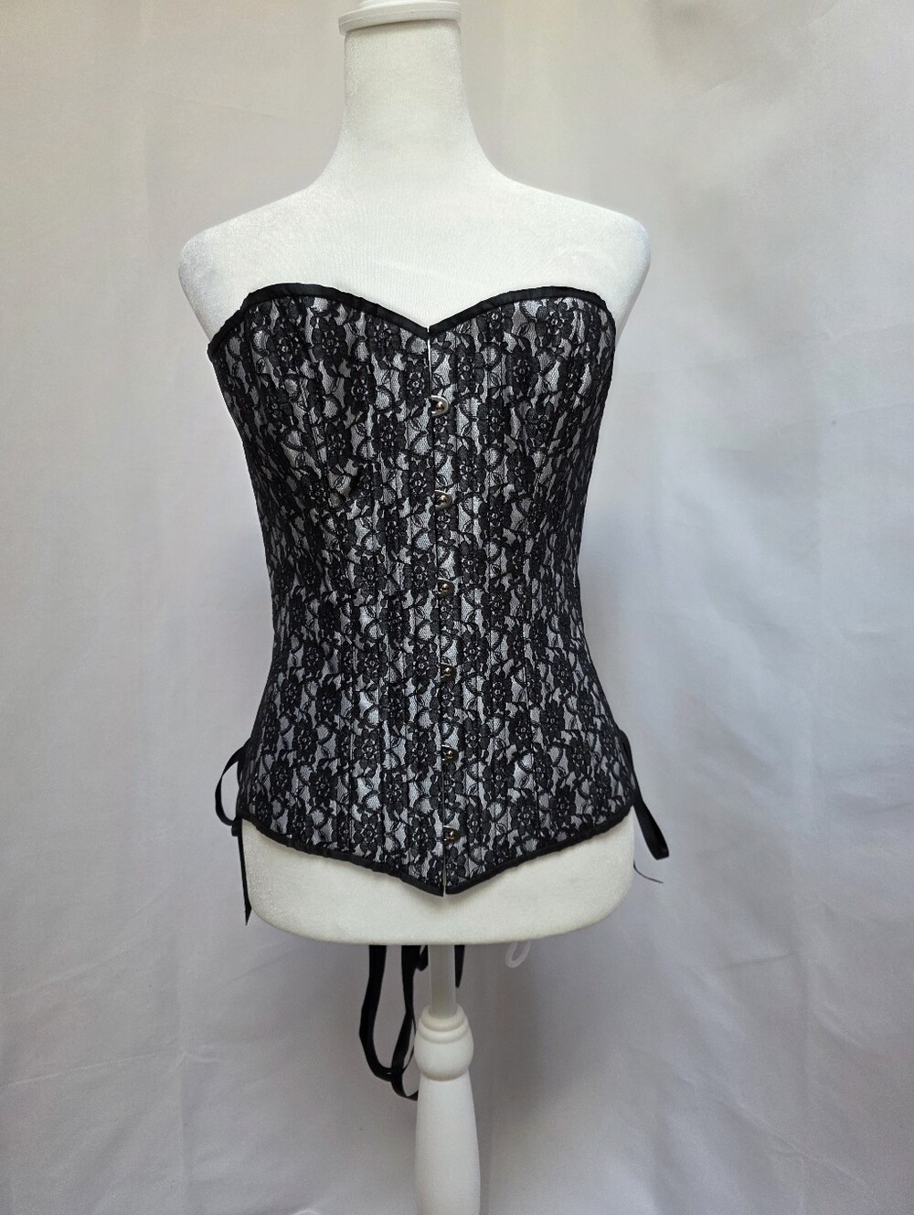Black Iris Steel Boned Lace Overbust Corset Size 28 Gothic Burlesque